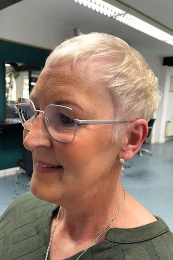 Short blonde pixie cut