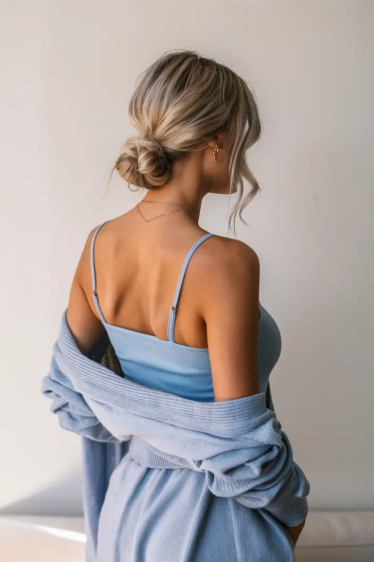 Loose romantic low bun hairstyle