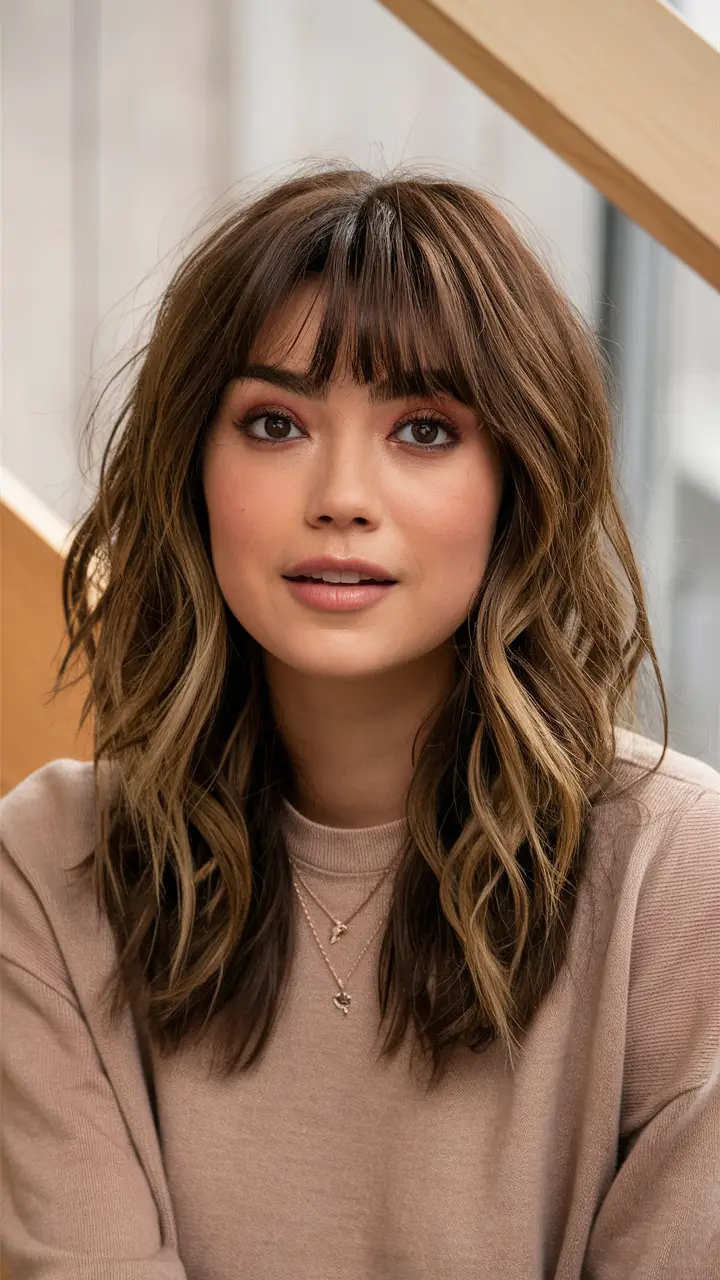 Textured layers with bangs hairstyle