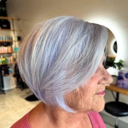 Layered silver bob with pastel lavender tones