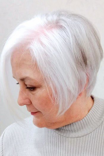 White angled bob with side part