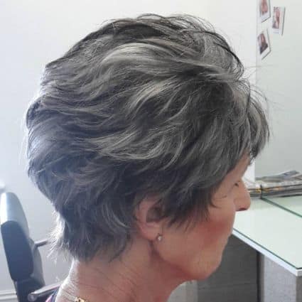 Volumized layered salt and pepper pixie