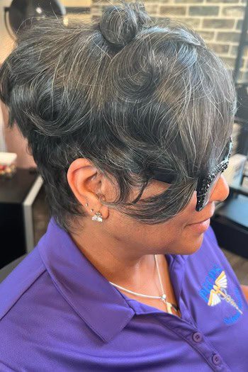 Textured cropped pixie with swoop bangs