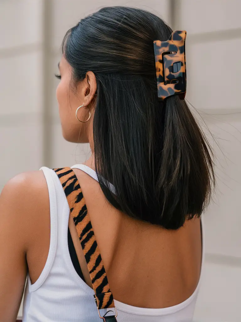 Tortoiseshell half-up hairstyle