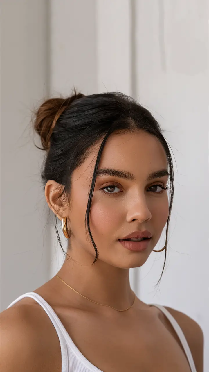 Relaxed high bun hairstyle