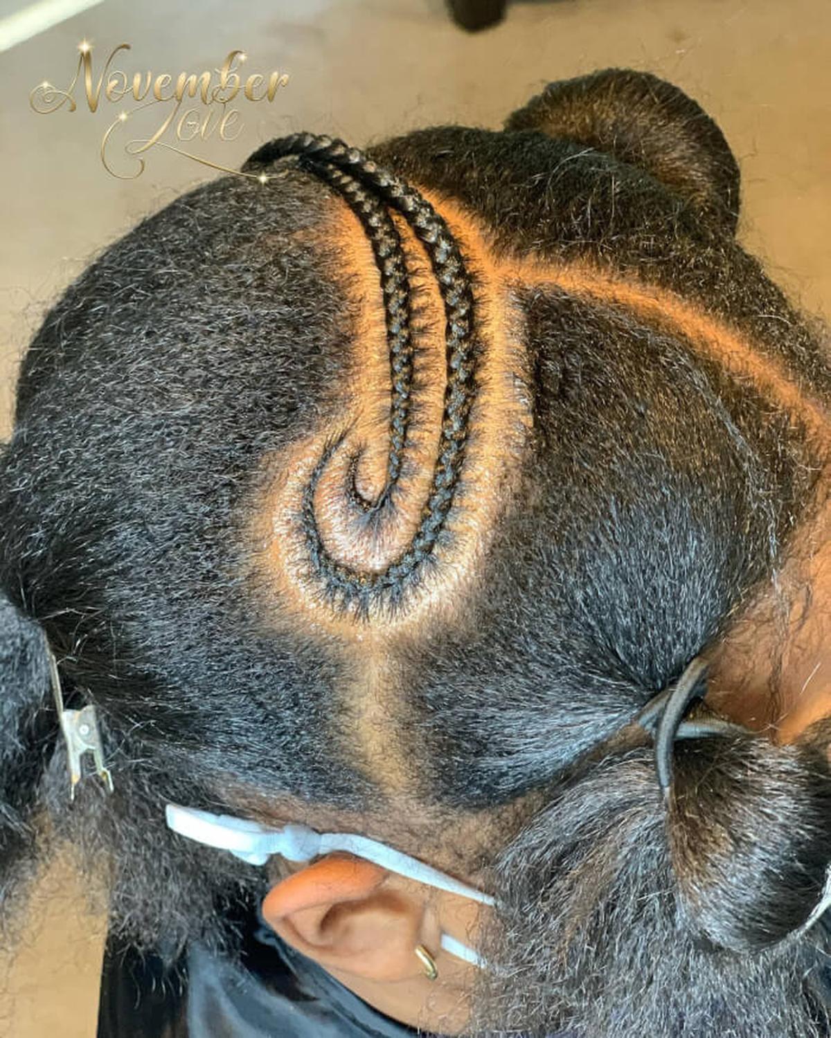 Braided Space Buns with Bangs