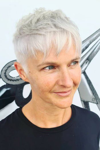Brushed forward pixie with bangs