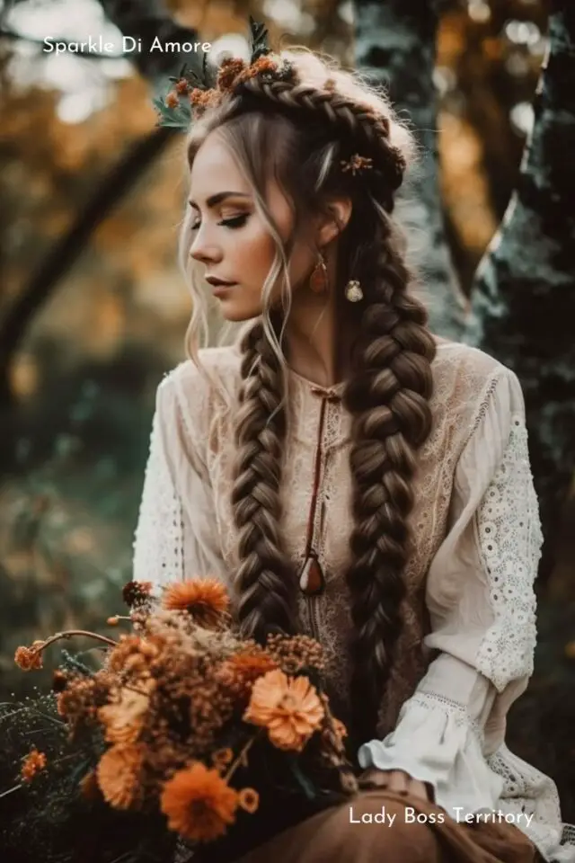 Bohemian double braids wedding hairstyle