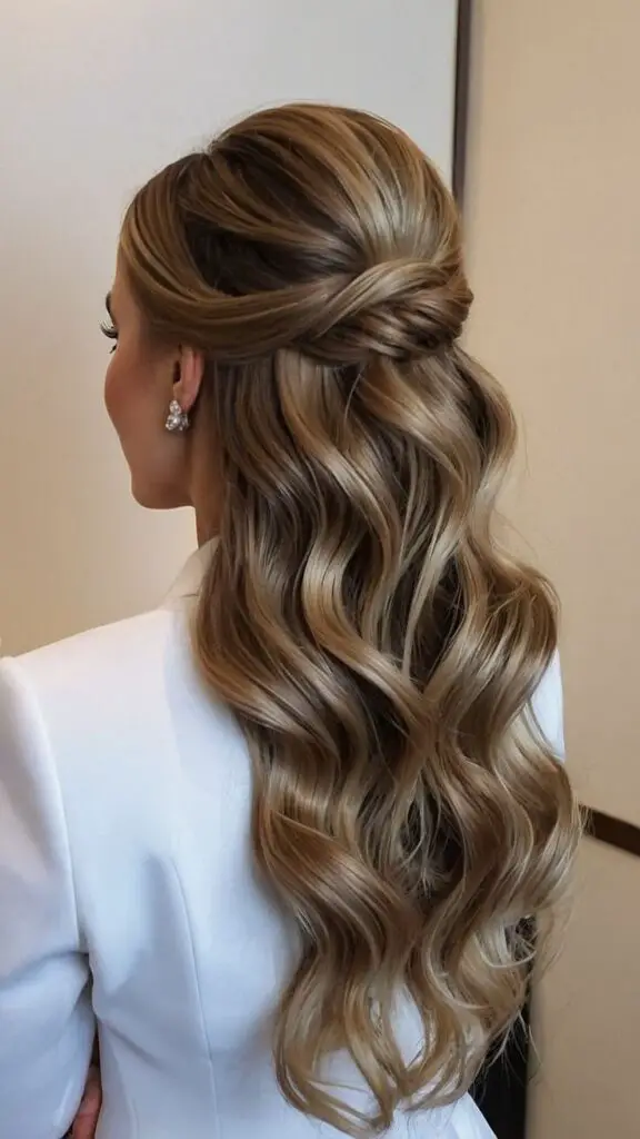 Classic Half-Up Waves Wedding Hairstyle