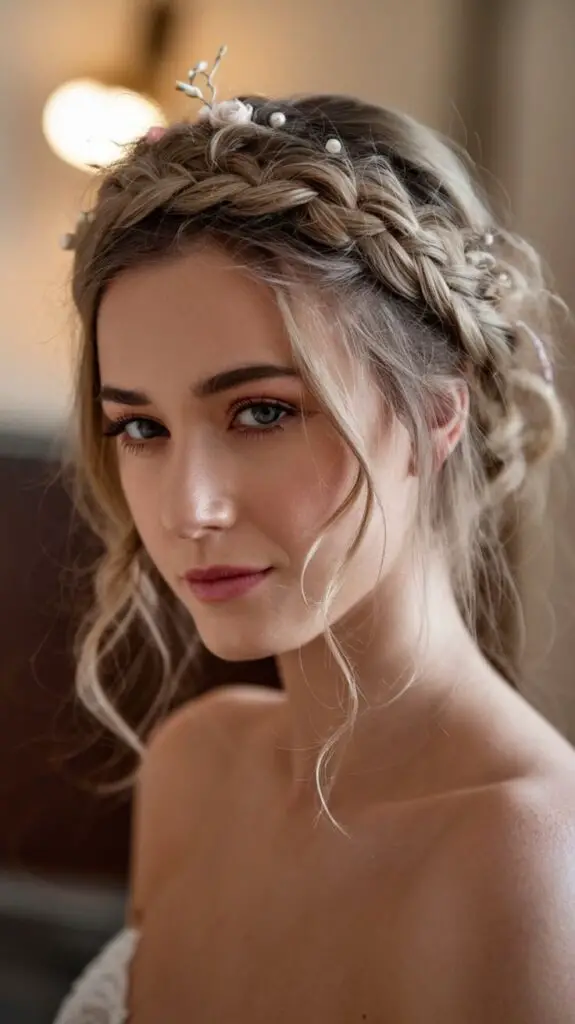 Fairytale crown braid wedding hairstyle