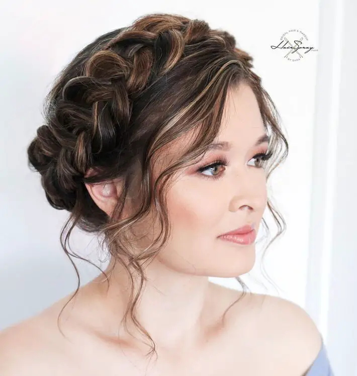 Elegant Dutch braid updo wedding hairstyle