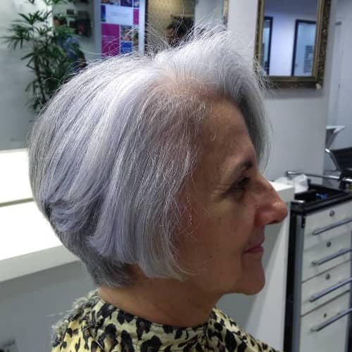 Jawline Bob Cut Gray Hair