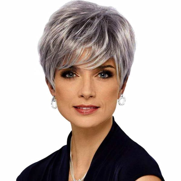 Layered Pixie with Side Bangs Gray Hair
