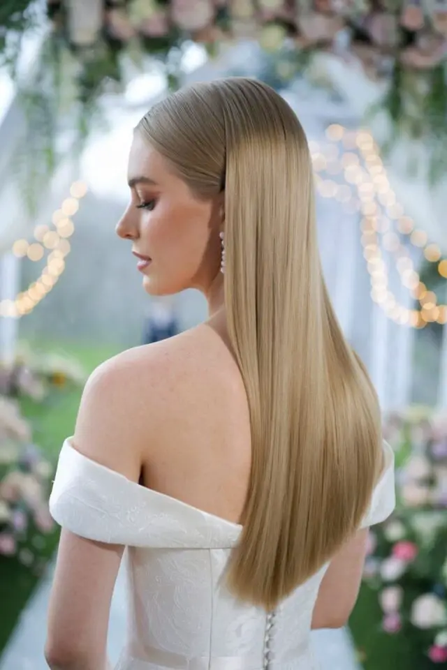 Modern straight and sleek wedding hairstyle