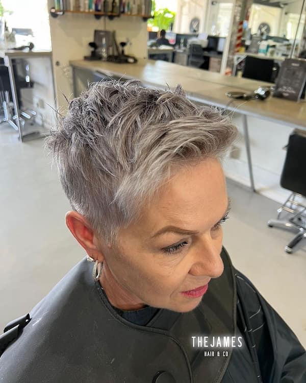 Textured Pixie Haircut Gray Hair