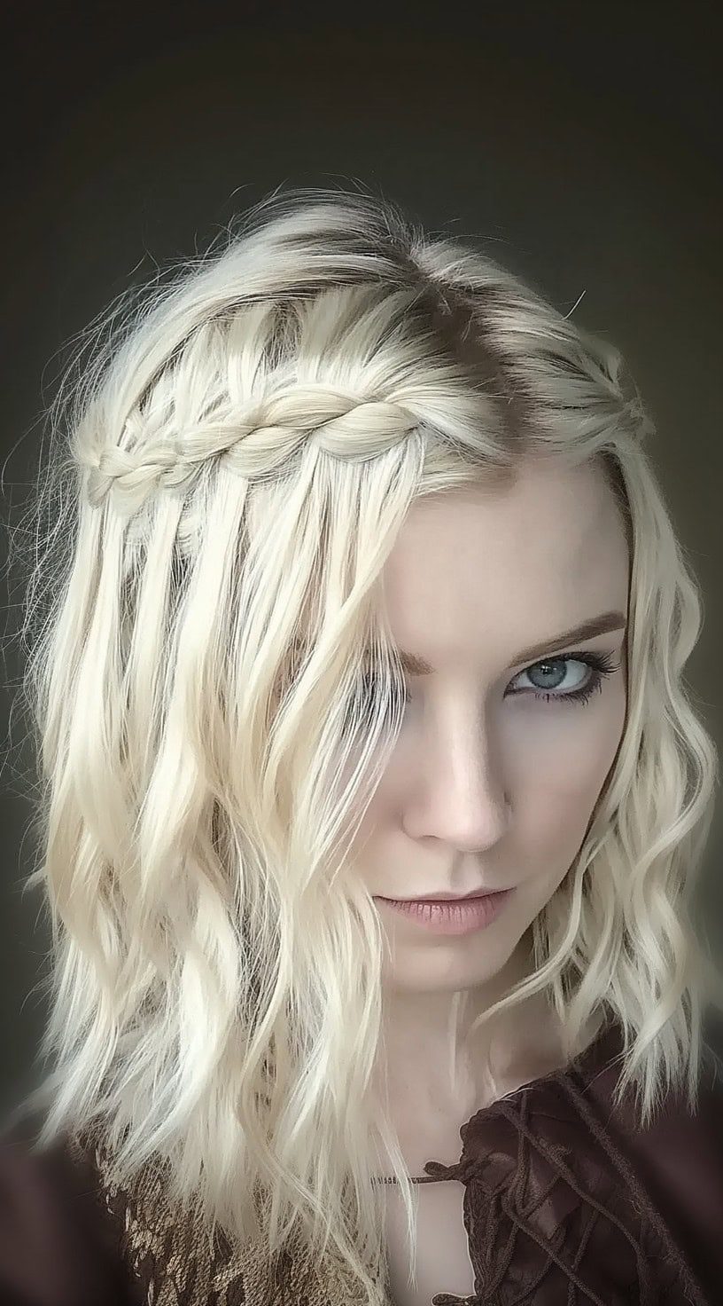 Asymmetrical Braided Crown with Waterfall Braids