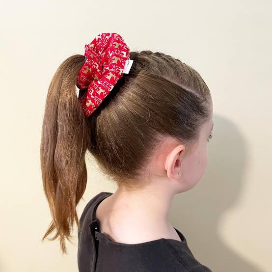 High Bun with Scrunchie for school girls 