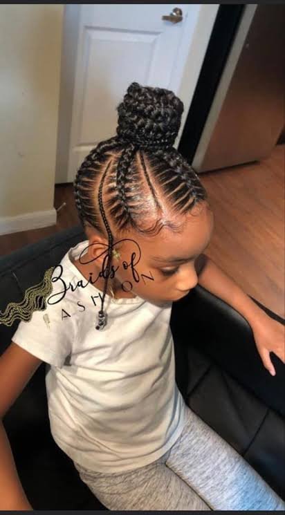 Cornrows into Bun for school girls 