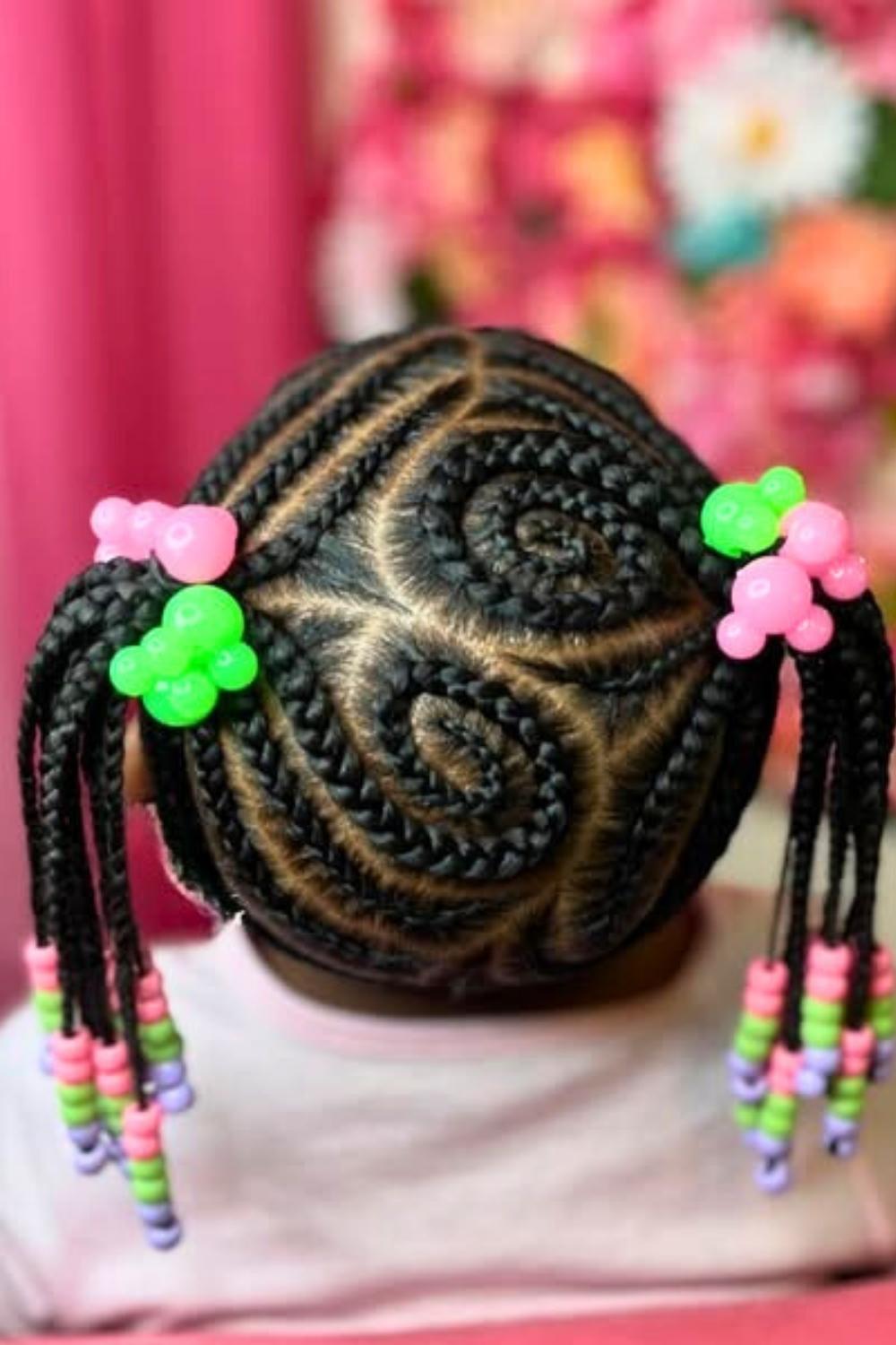 Flowered Pigtails - Pigtail braids with flower beads