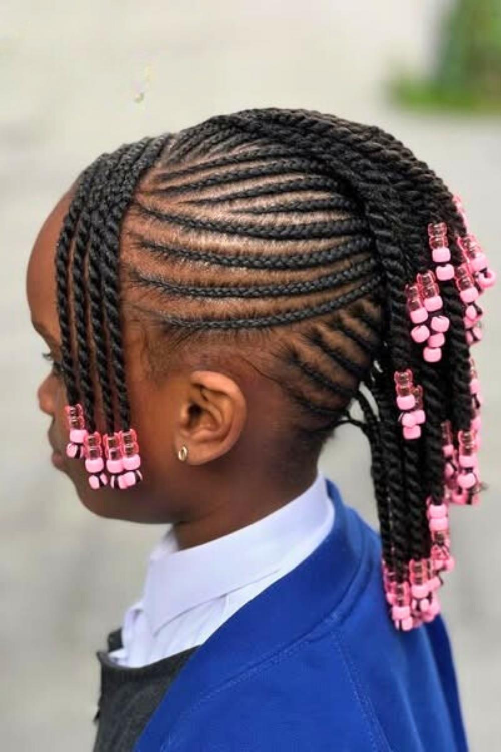Pink Bead Cascade - Graduated braids with pink beads