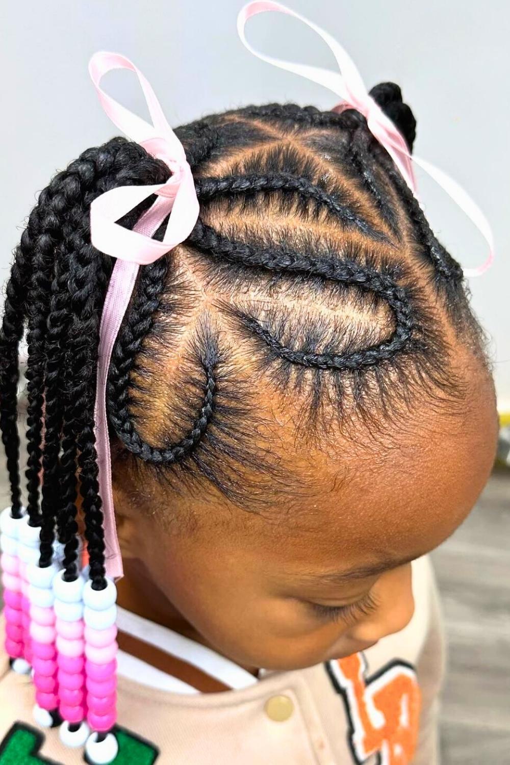 Playful Pink Ribbons - Loose braids with pink ribbons and beads