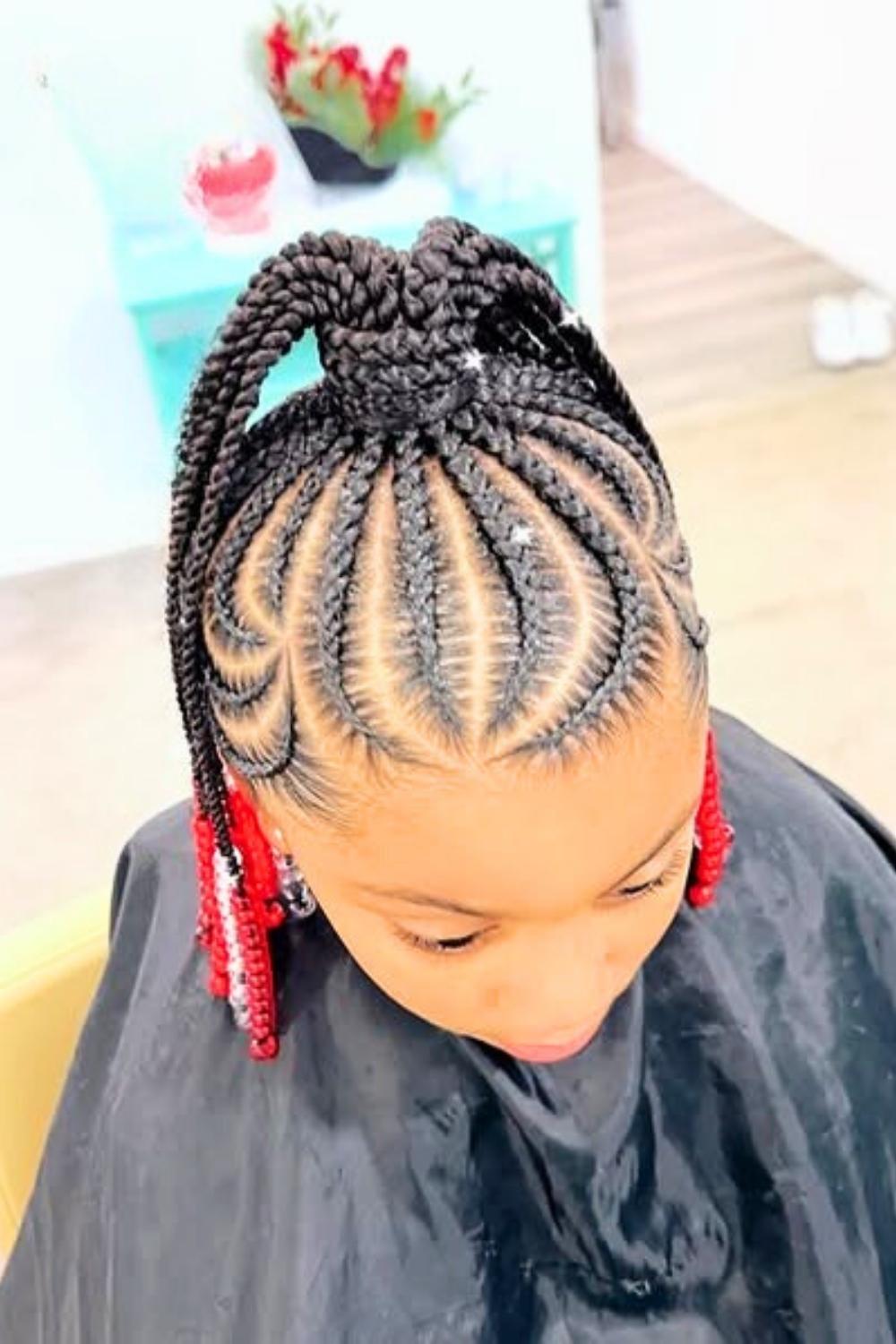 Bold Red Accents - Braids with vibrant red beads