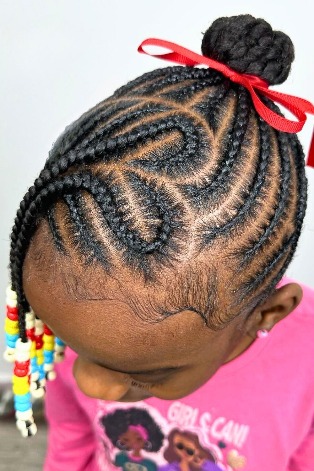 Red Ribbon Glory - Dutch braids with red ribbons