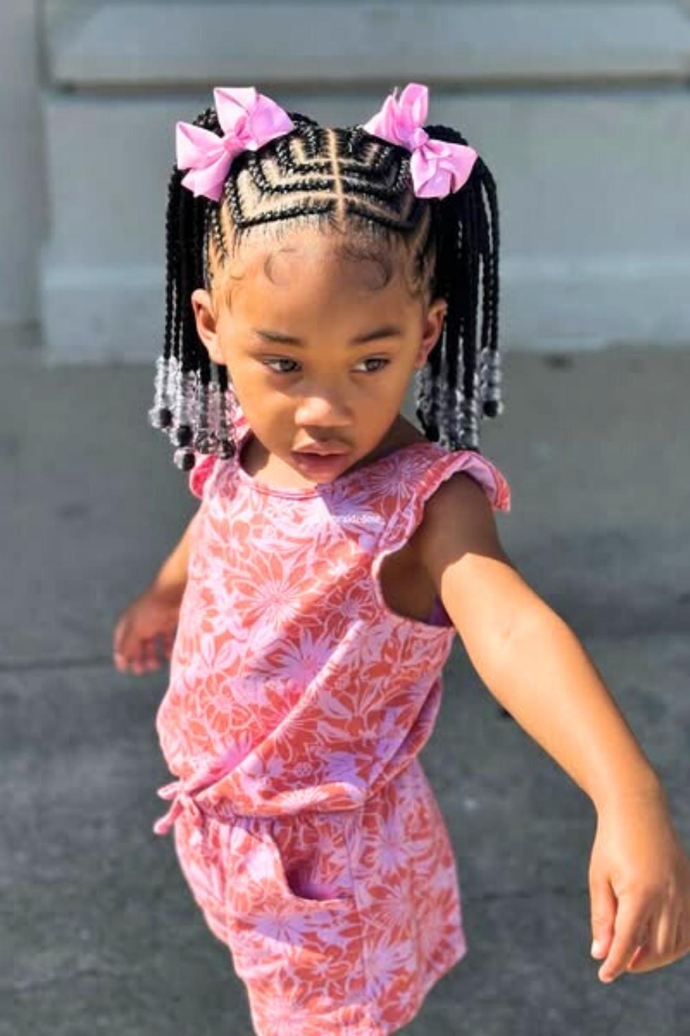 Floral Pink Accents - Braids with flower-shaped pink beads