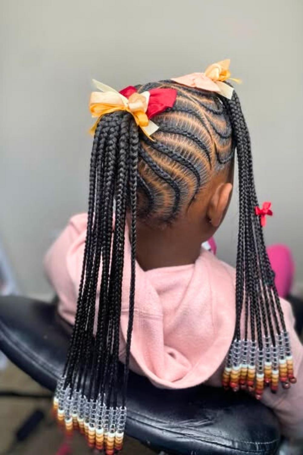 Ribboned Rows - Cornrows with ribbon-effect beads