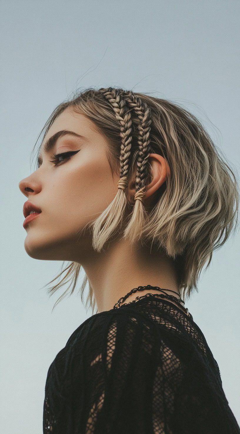 Tousled Bob with Two Braids on the Side