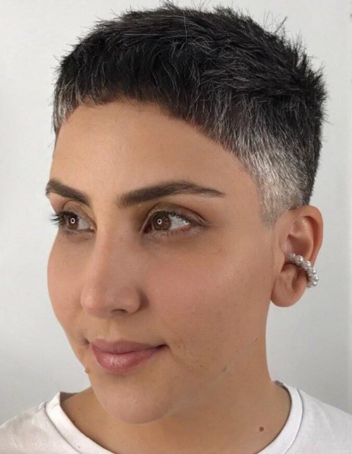 Pixie with baby bangs for round faces