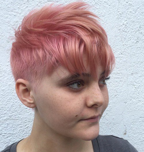 Forward-styled pixie haircut