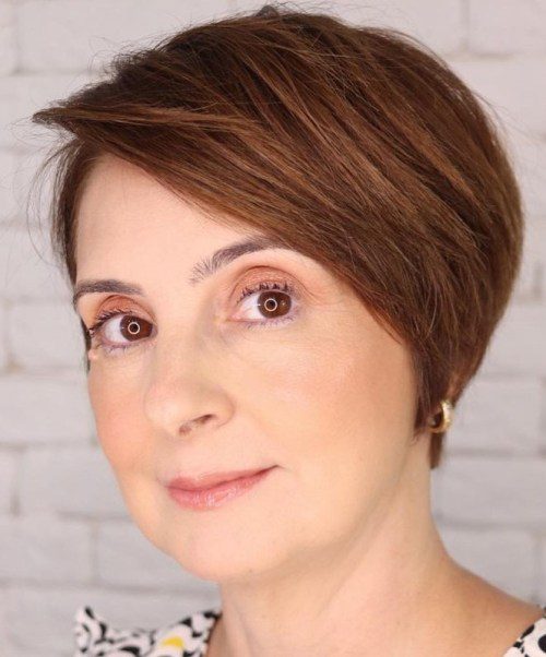 Pixie haircut for fine hair with side-swept bangs
