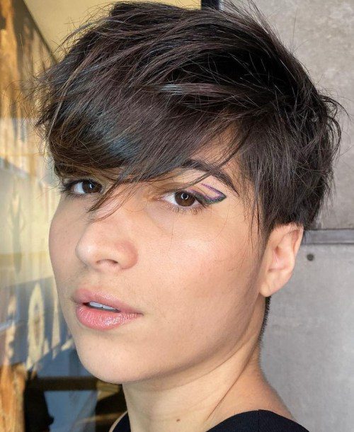 Pixie with full messy bangs
