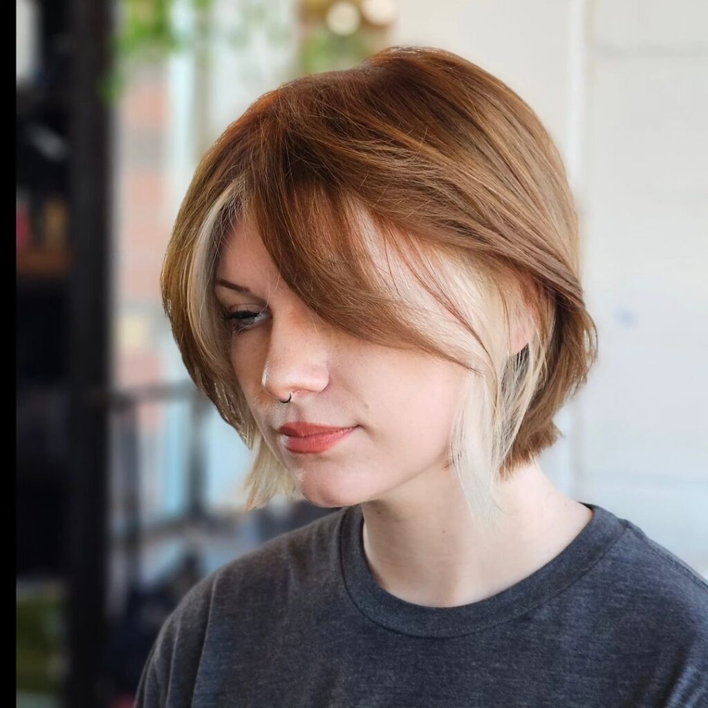 Two-tone short bob with curtain bangs