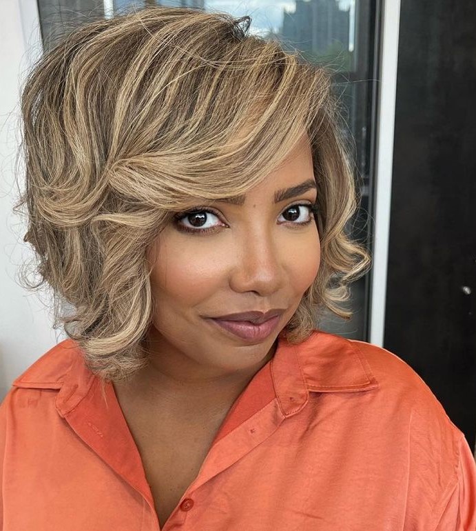 Curly side-swept bob