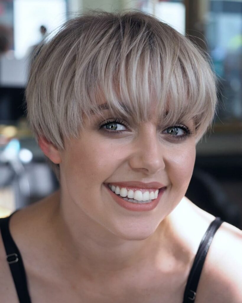 Rounded pixie with long bangs