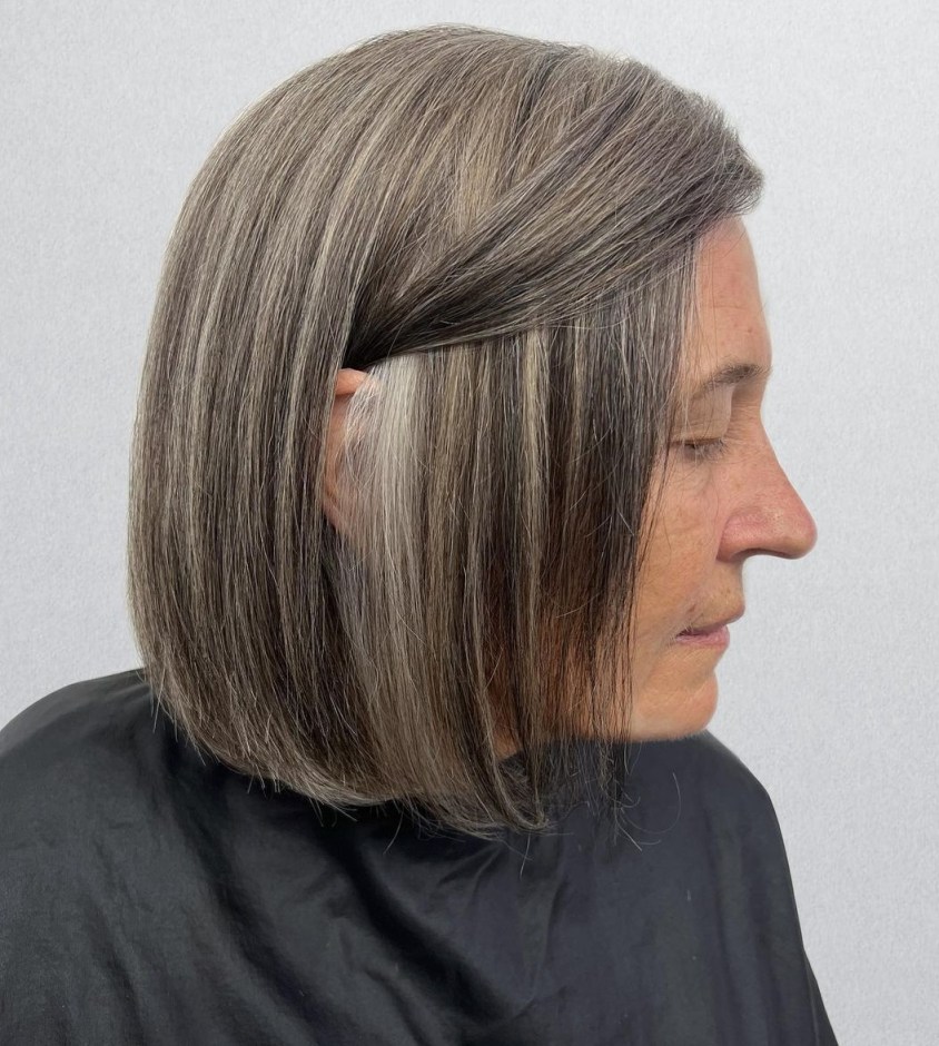 Pin-Straight Bob with Highlights and Lowlights