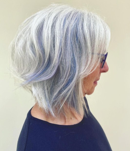 Shaggy Silver Lob with Blue Accents