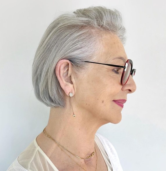 Short Gray Bob with Pompadour Bangs
