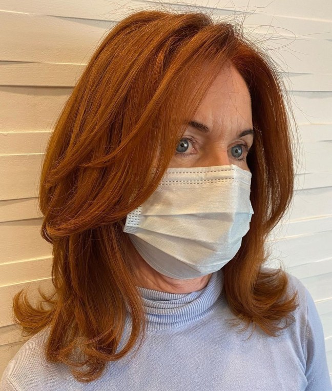 Medium Copper Red Flipped-Up Coif