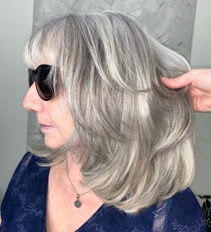 Gray Blonde Shag with Bangs