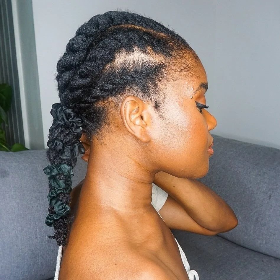 Cornrow twist style on natural hair