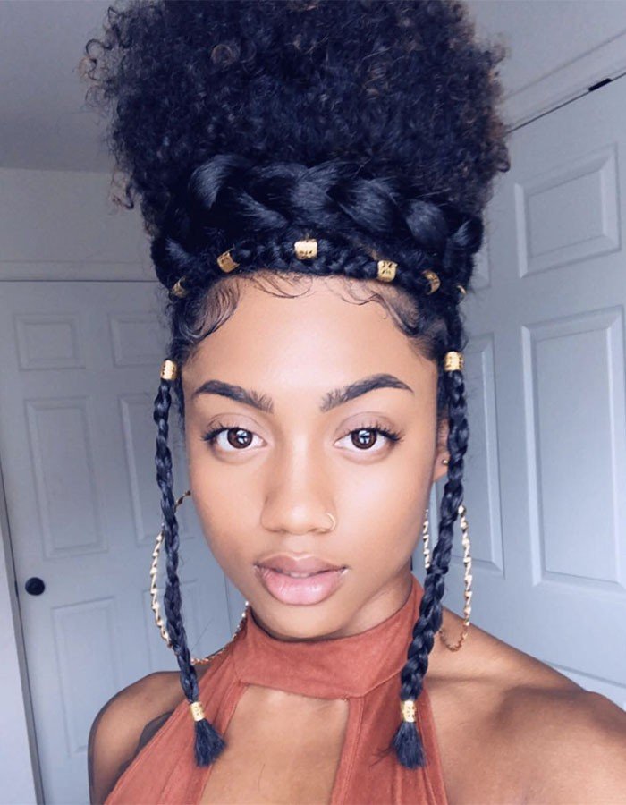 Tribal high bun natural hairstyle