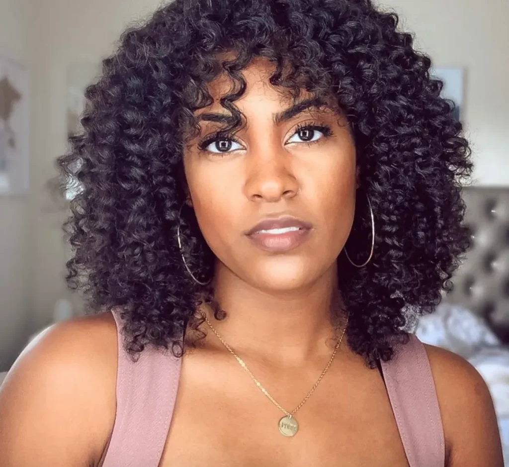 3B curls with baby bangs on natural hair