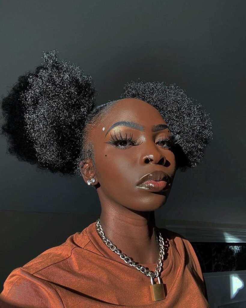 Large double buns on natural hair