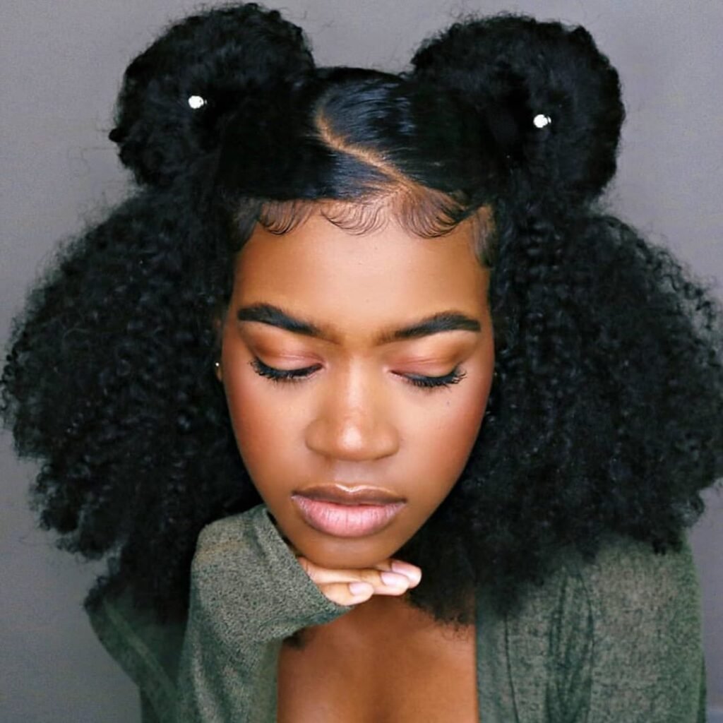 Half up half down with laid edges on natural hair