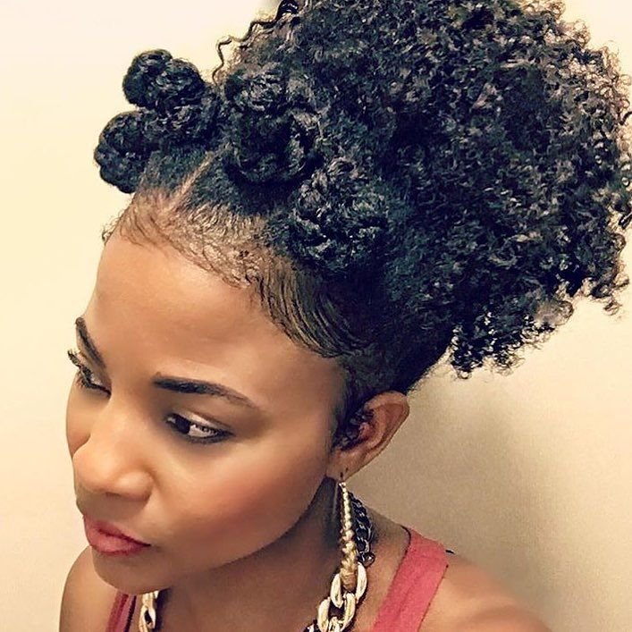 Bantu knots with afro bun on natural hair