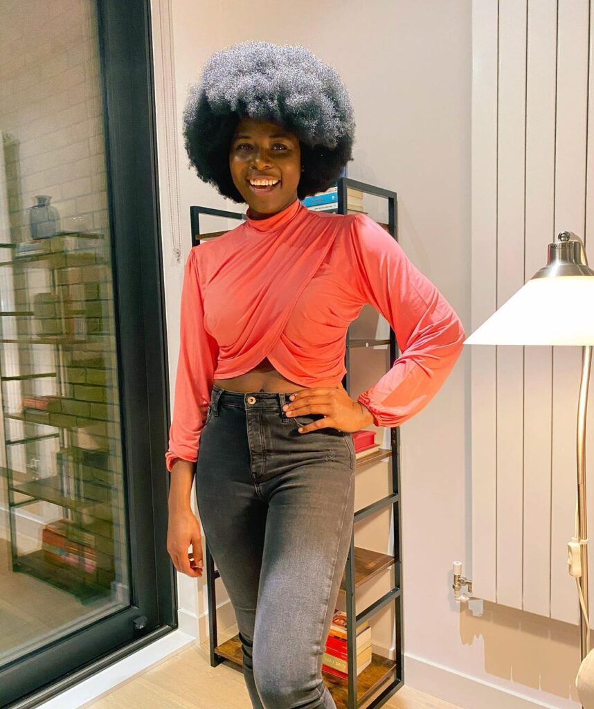 Full rounded afro on natural hair